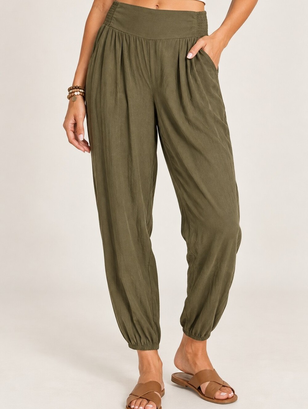 SO Goods For Life High Rise Jogger Pants XL Olive Green Boho Pull On